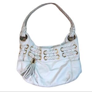 Michael Kors White Leather Shoulder Bag with Braided Shoulder Strap